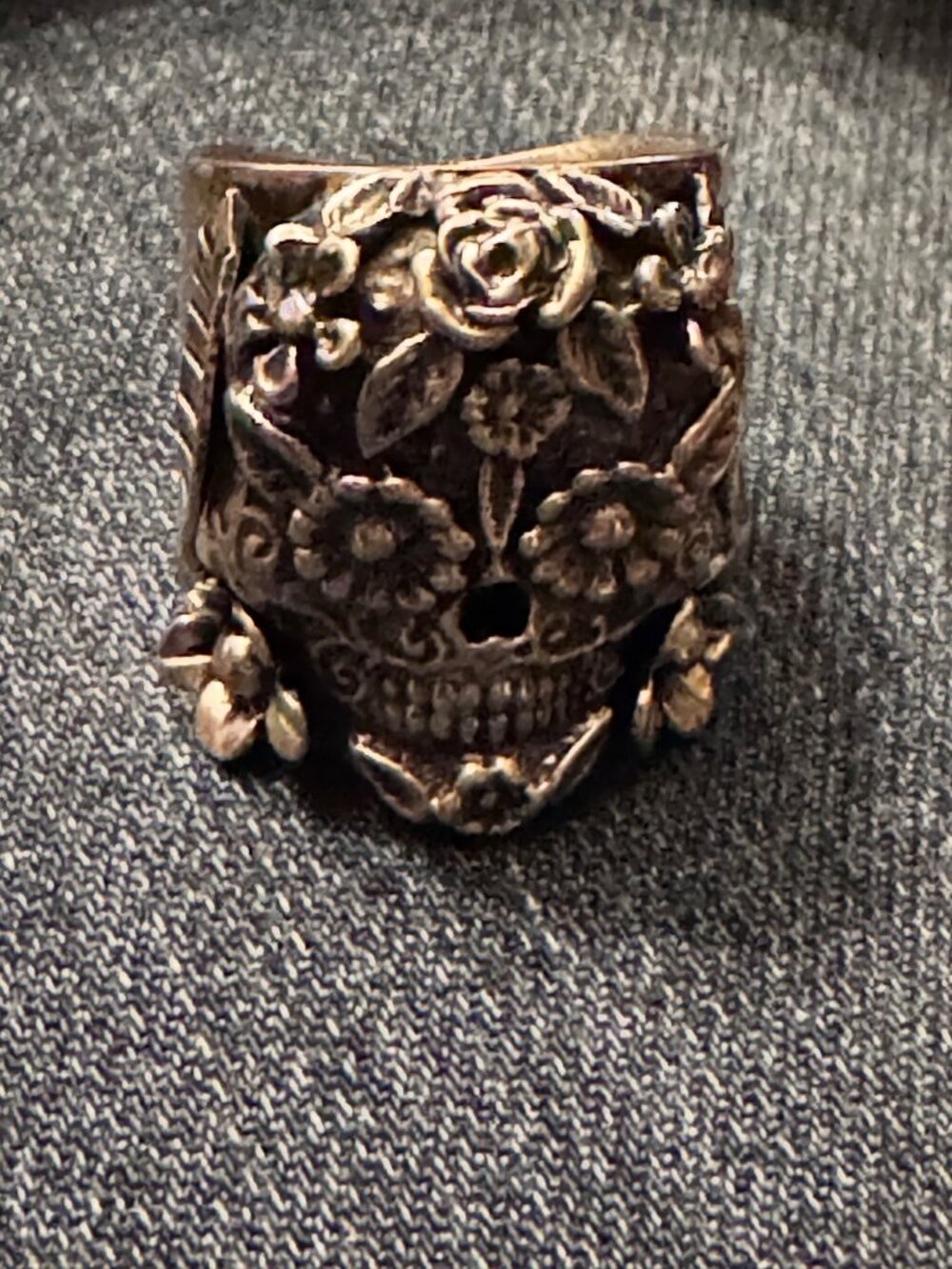 Sterling Silver 925 Sugar Skull Floral Wide Band Ring Size 9.5 JJ 19.83g - Picture 8 of 14